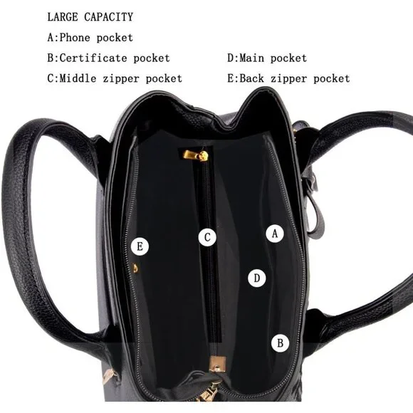Women's Black Fashion Ladies Pu Leather Top Handle Satchel Shoulder Tote Bags